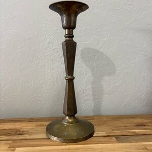 Vintage Brass Mid-Century Modern Candlestick Holder — Made in Hong Kong, 13.25”